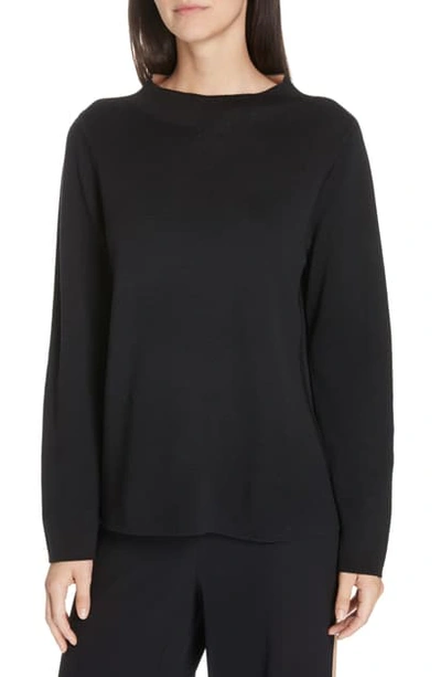 Shop Eileen Fisher Funnel Neck Silk Blend Sweater In Black/ Clay