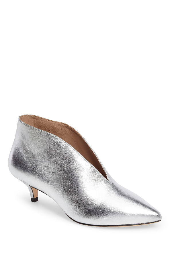 silver kitten heel booties