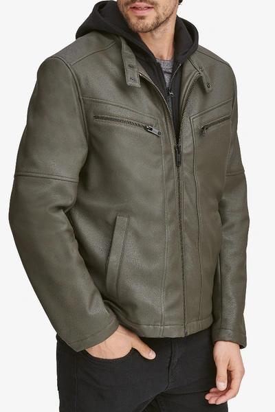 Andrew marc corbett removable knit hood faux leather best sale jacket