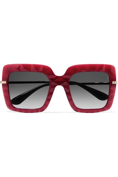 Shop Dolce & Gabbana Square-frame Acetate And Gold-tone Sunglasses In Red