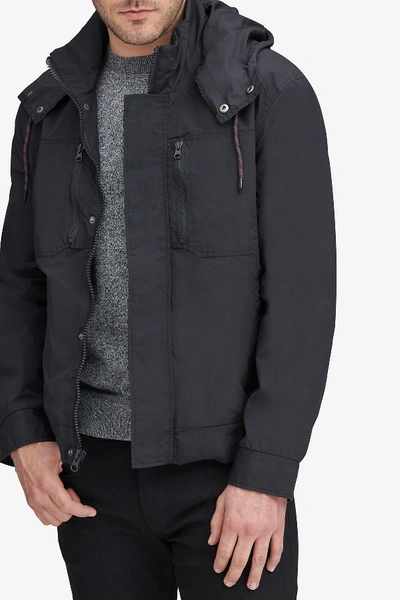 Shop Andrew Marc Hooded Drawstring Jacket In Black