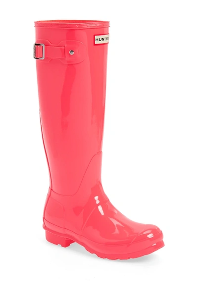 Shop Hunter Original High Gloss Waterproof Boot (women) In Hyper Pink