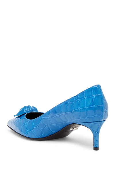 Shop Versace Croc Embossed Medusa Kitten Heel In Staten Blue