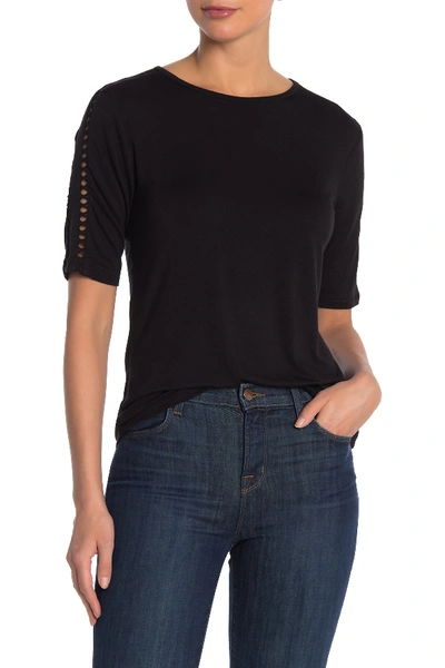Shop Catherine Catherine Malandrino Elbow Sleeve Knit Cutout Trim T-shirt In Black