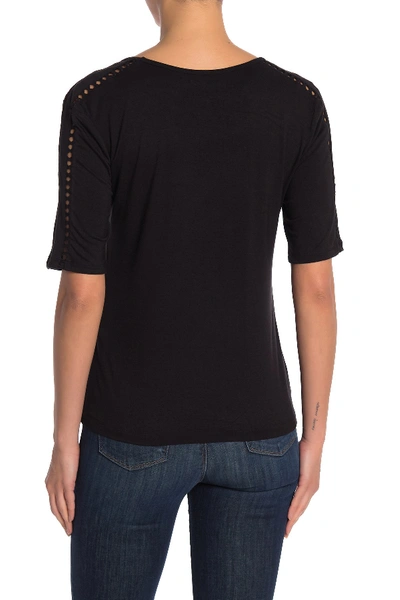 Shop Catherine Catherine Malandrino Elbow Sleeve Knit Cutout Trim T-shirt In Black