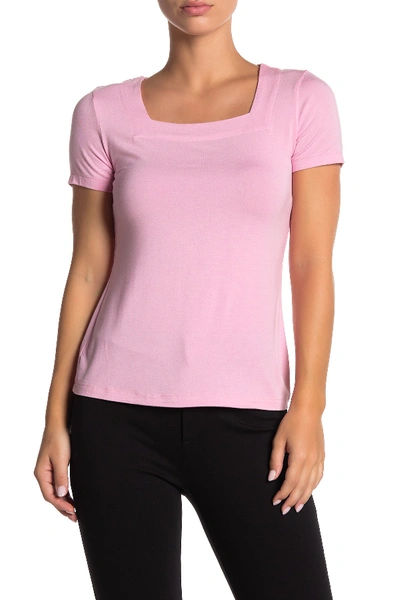 Shop Catherine Catherine Malandrino Short Sleeve Square Neck Top (petite) In Pink