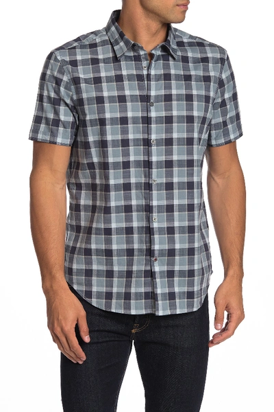 Shop John Varvatos Short Sleeve Check Print Trim Fit Woven Shirt In Cornflower