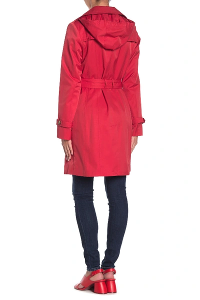 Shop Cole Haan Belted Hooded Trench Coat In Amaranth