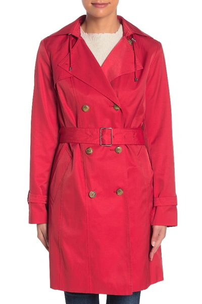 Shop Cole Haan Belted Hooded Trench Coat In Amaranth