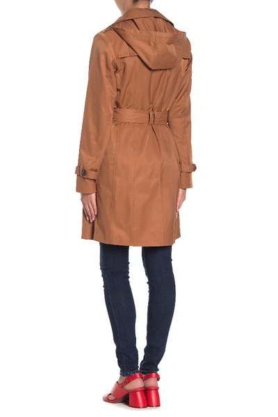 Shop Cole Haan Belted Hooded Trench Coat In Terracota