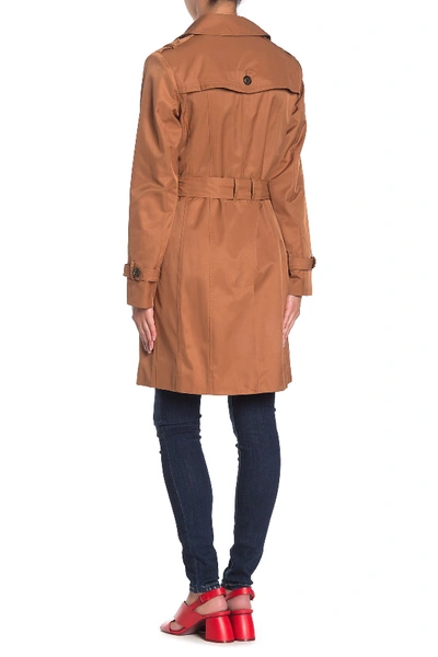 Shop Cole Haan Belted Hooded Trench Coat In Terracota