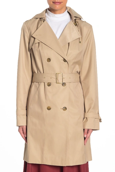 Shop Cole Haan Belted Hooded Trench Coat In Sand