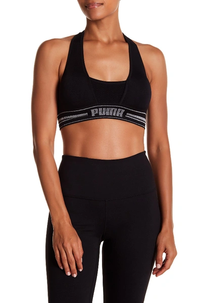 Shop Puma Mesh Panel Racerback Sports Bra In Black