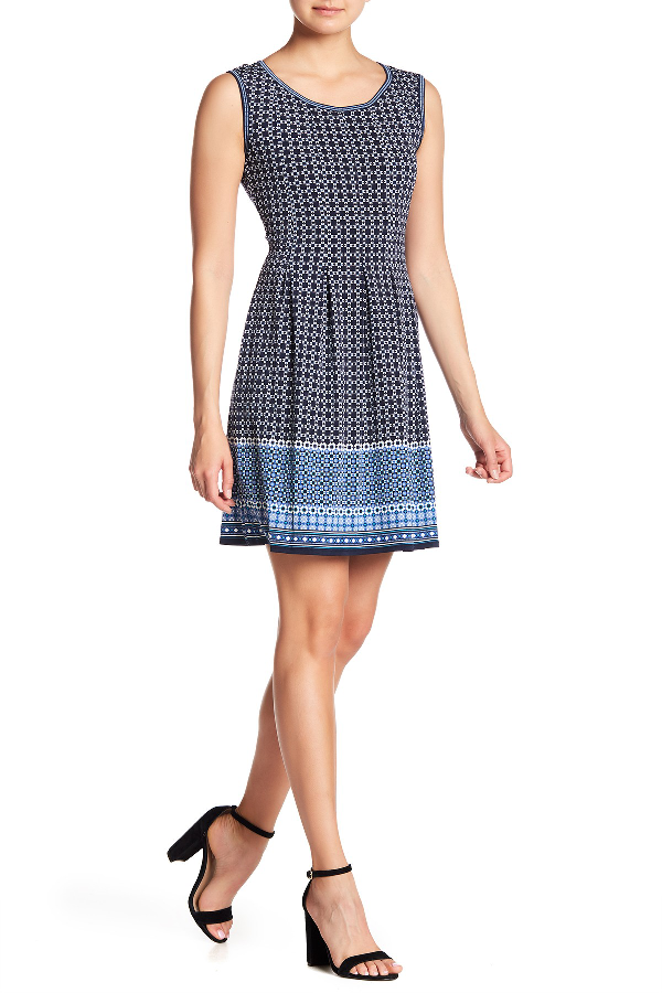 max studio patterned sleeveless fit & flare dress