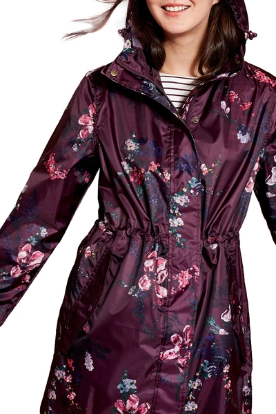 Shop Joules Right As Rain Packable Print Hooded Raincoat In Plmhvfl