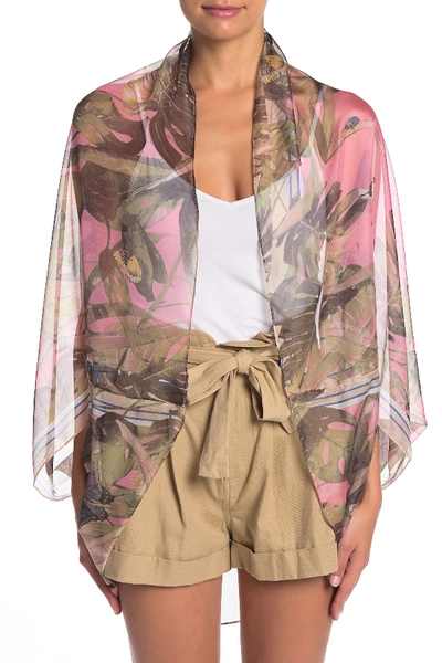 Shop Vince Camuto Hot Tropic Floral Print Cocoon Shawl In Red