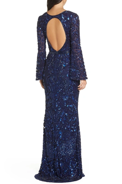 Shop Mac Duggal Sequin Bell Sleeve Gown In Midnight