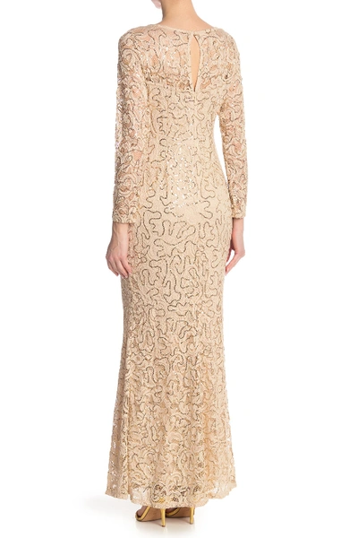 Shop Marina Sequin Lace Long Sleeve Gown In Vanilla