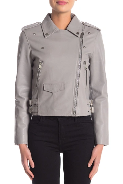 Shop Walter Baker Liz Leather Crop Moto Jacket In Grey