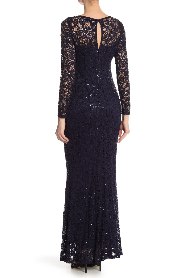 marina long sleeve sequin lace dress