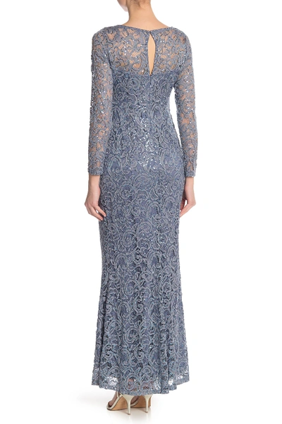 Shop Marina Sequin Lace Long Sleeve Gown In Cornfl