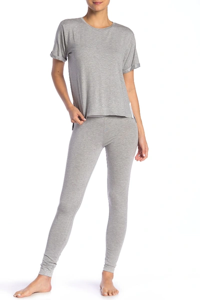 Shop French Connection Heather Logo Trim T-shirt & Pants Pajama 2-piece Set In Heather Grey