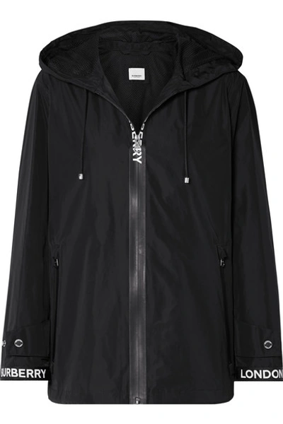 Shop Burberry Hooded Grosgrain-trimmed Shell Jacket In Black