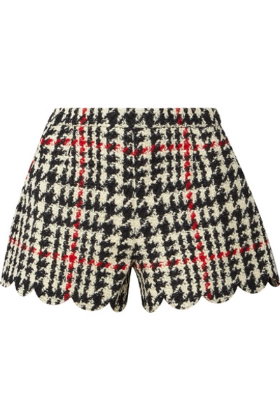 Shop Red Valentino Scalloped Houndstooth Wool-blend Bouclé Shorts In Black