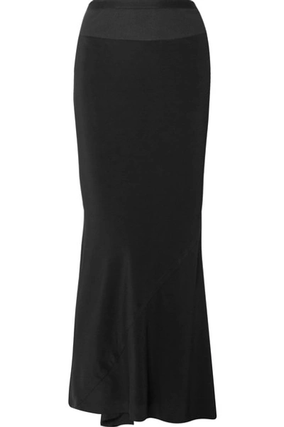 Shop Rick Owens Ribbed Knit-trimmed Crepe De Chine Maxi Skirt In Black