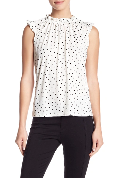 Shop Adrianna Papell Ruffle Cap Sleeve Printed Blouse In Ivory Basic Dot