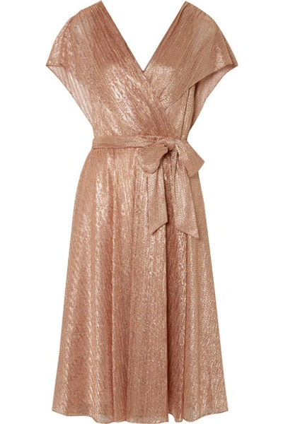 Shop Alice And Olivia Darva Wrap-effect Lamé Dress In Antique Rose