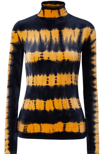 Shop Proenza Schouler Tie-dyed Stretch-velvet Turtleneck Top In Black