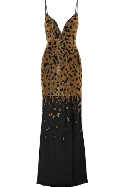 Shop Burnett New York Bead-embellished Silk-chiffon Gown In Gold