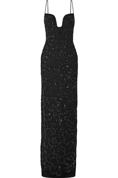 Shop Burnett New York Embellished Silk-tulle Gown In Black