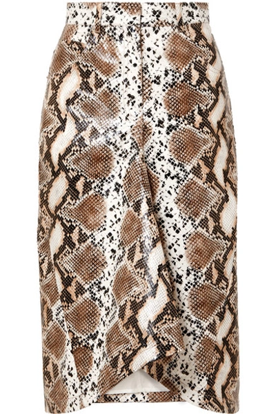 Shop Pushbutton Snake-effect Faux Leather Skirt In Snake Print