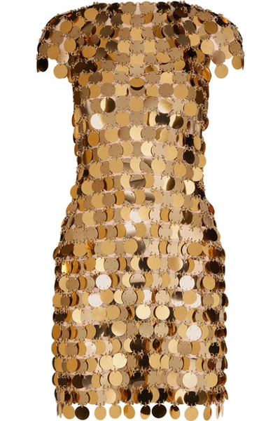 Shop Paco Rabanne Embellished Metallic Mini Dress In Gold