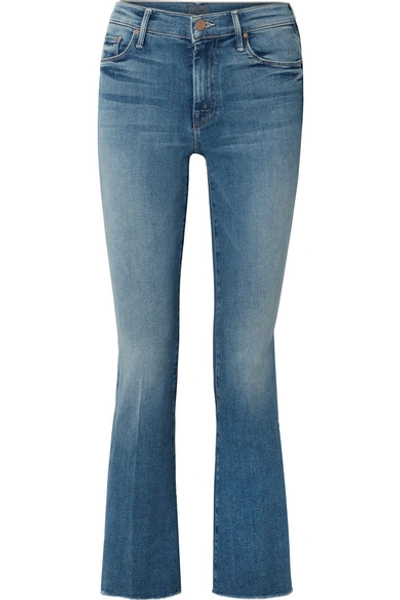 Shop Mother The Weekender Fray High-rise Flared Jeans In Blue