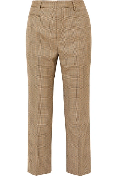 Shop R13 Cropped Leopard Print Voile-trimmed Checked Wool Straight-leg Pants In Brown