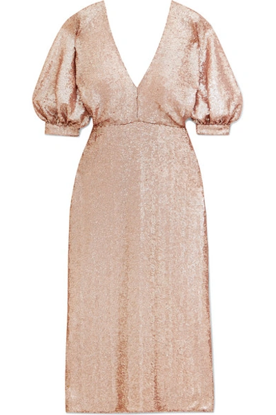 Shop Costarellos Sequined Crepe Dress In Gold