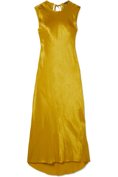 Shop Ann Demeulemeester Frayed Hammered-satin Maxi Dress In Gold