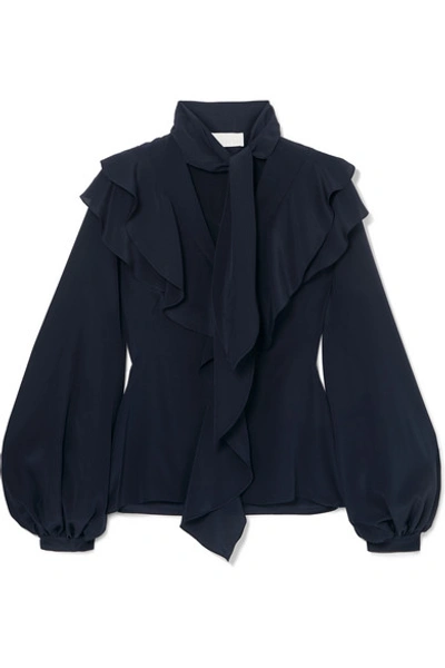 Shop Peter Pilotto Ruffled Silk-georgette Blouse In Navy