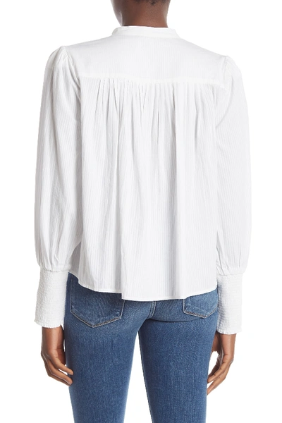 Shop Frame Lace-up Long Sleeve Blouse In Blanc