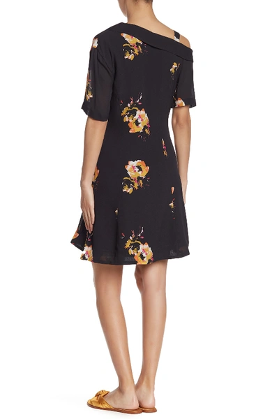 Shop A.l.c Lucia Floral Print Silk Cold Shoulder Dress In Black/saffron