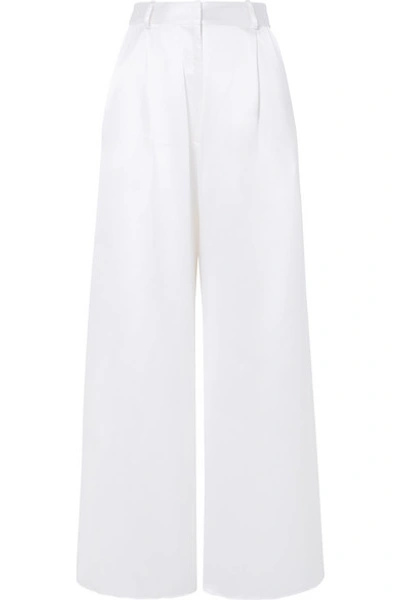 Shop Michael Lo Sordo Belle Silk-satin Wide-leg Pants In White