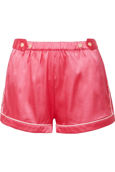 Shop Morgan Lane Fiona Piped Silk-blend Charmeuse Pajama Shorts In Pink