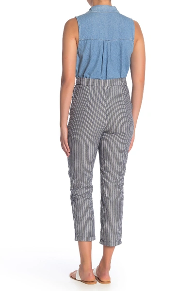 Shop Blu Pepper Striped Crop Tie Front Pants In Navy