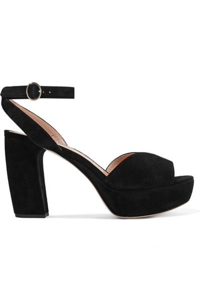 Shop Miu Miu Suede Platform Sandals In Black