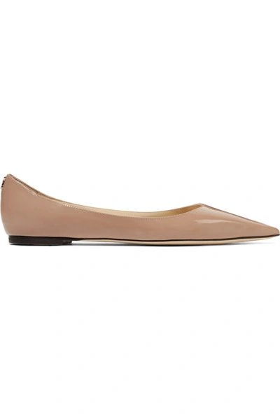 Shop Jimmy Choo Love Patent-leather Point-toe Flats In Antique Rose