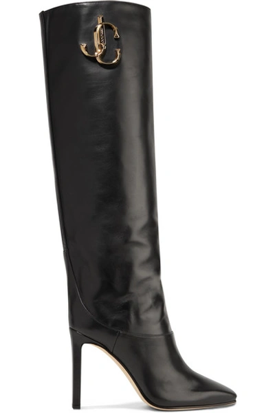 Shop Jimmy Choo Mahesa 100 Embellished Leather Knee Boots In Black
