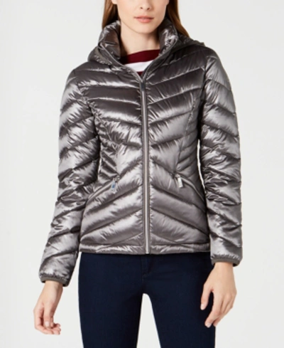 Shop Calvin Klein Chevron Packable Down Puffer Coat, Created For Macy's In Shine Granite